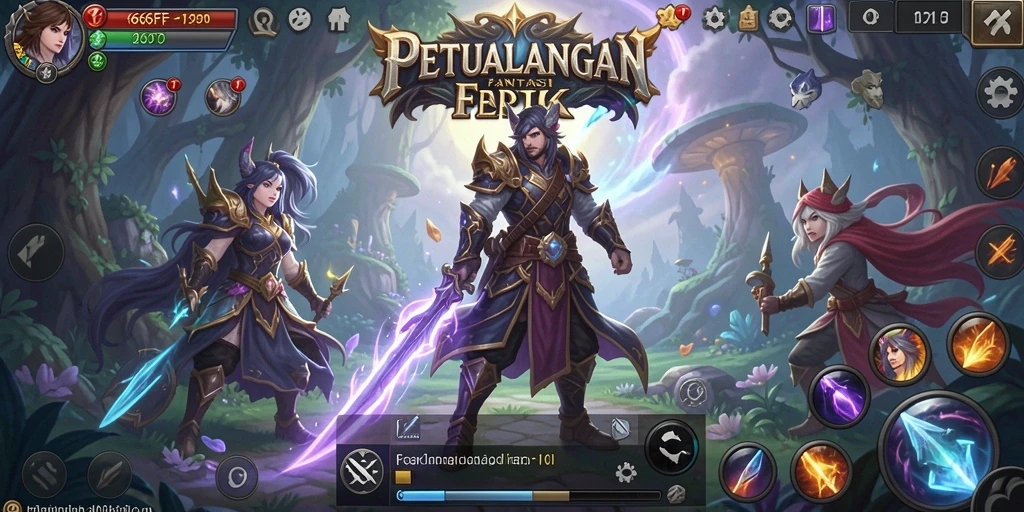 Tampilan layar utama 666FF menampilkan aksi pertarungan epik dalam dunia RPG.