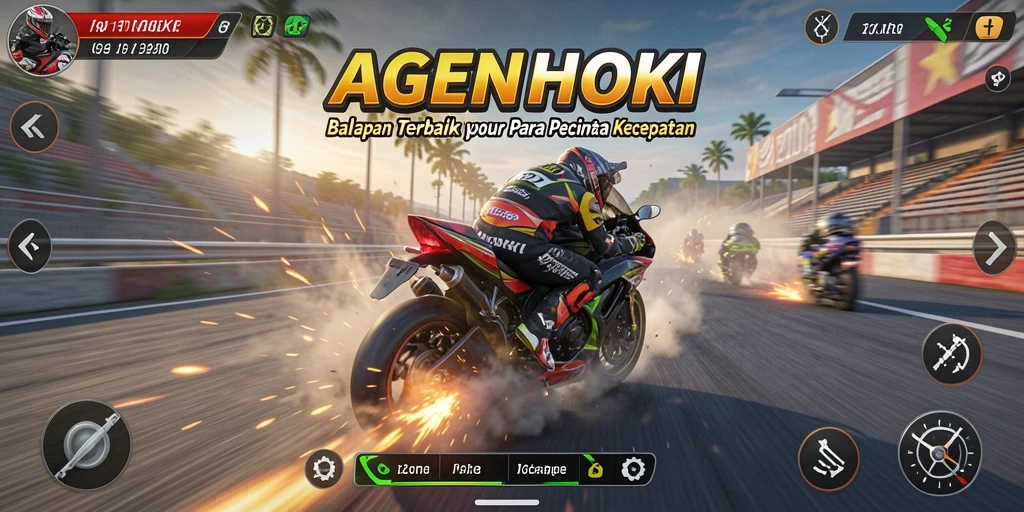 Tampilan seru dari gameplay balapan motor AGENHOKI yang mendebarkan.