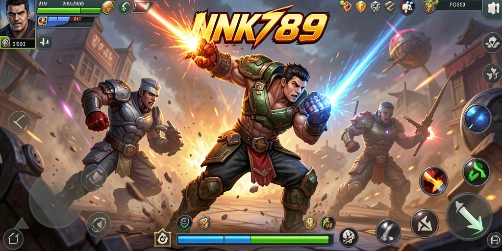 Screenshot gameplay seru INK789 yang menunjukkan pertarungan action.