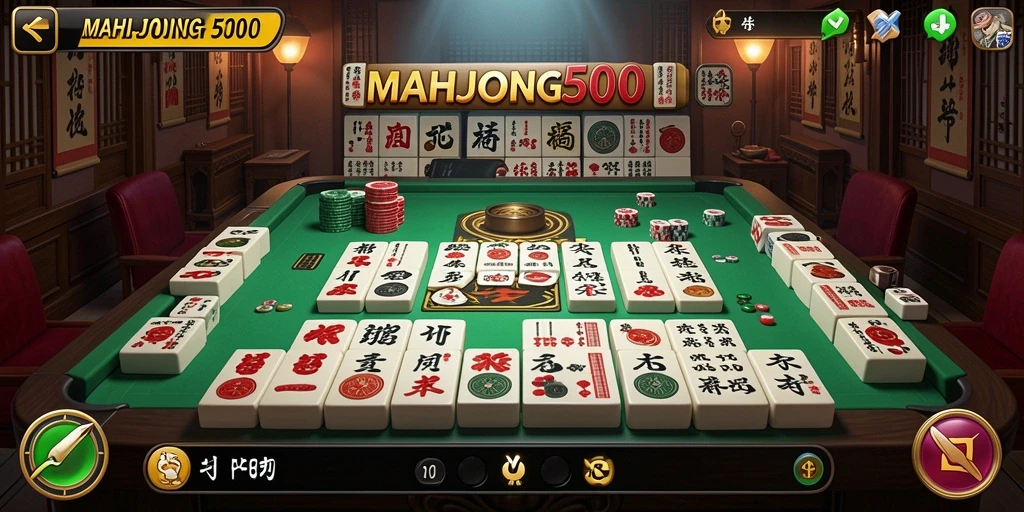 Tampilan gameplay <strong>MAHJONG500</strong> yang mengasyikkan dengan iringan musik.