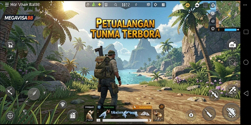 Screenshot gameplay MEGAVISA88 menampilkan petualangan seru di dunia terbuka.