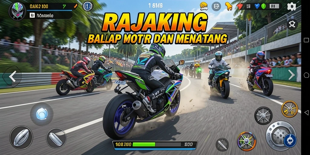 Menampilkan aksi balap motor yang menegangkan dalam RAJAKING.