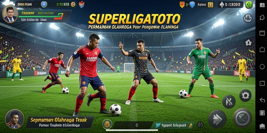 Screenshot gameplay SUPERLIGATOTO menunjukkan aksi penuh semangat dalam olahraga.