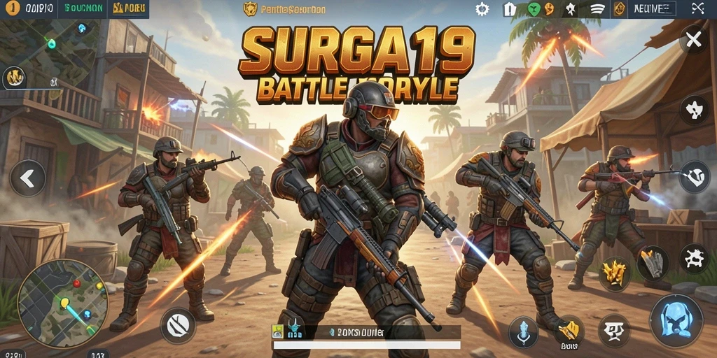 Screenshot gameplay SURGA19 yang menampilkan pertarungan Battle Royale yang seru.