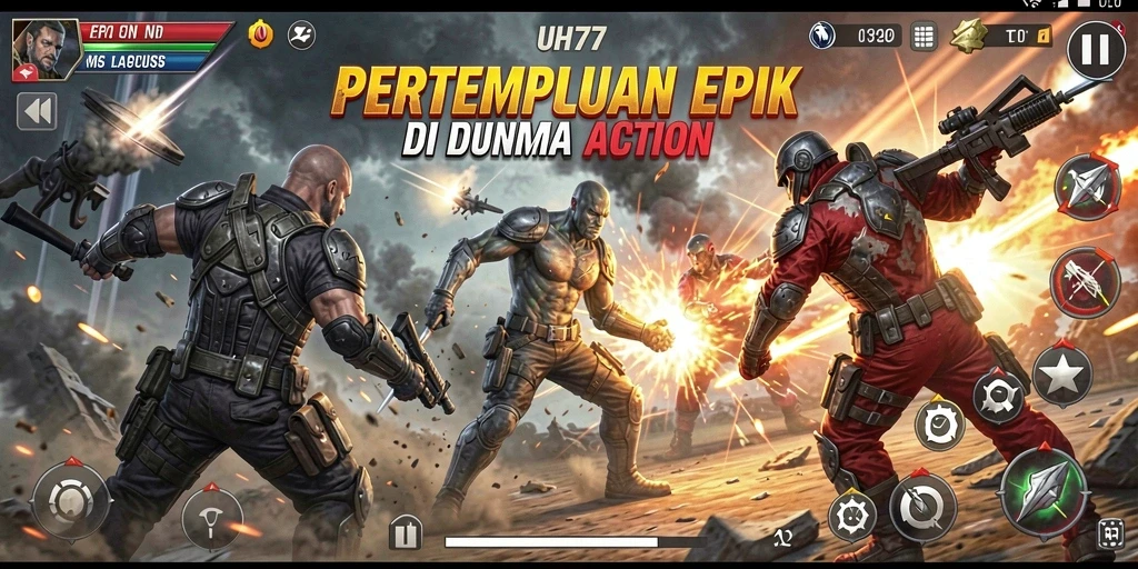 Tangkapan layar utama UH77 menunjukkan pertempuran seru dan intens.
