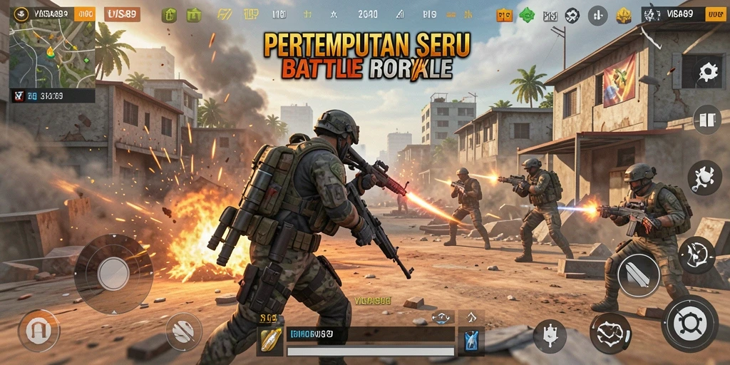 Tampilan mendebarkan dari gameplay intens Battle Royale.